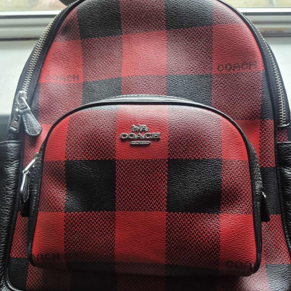 Coach Men's Backpack in Red and Black Check